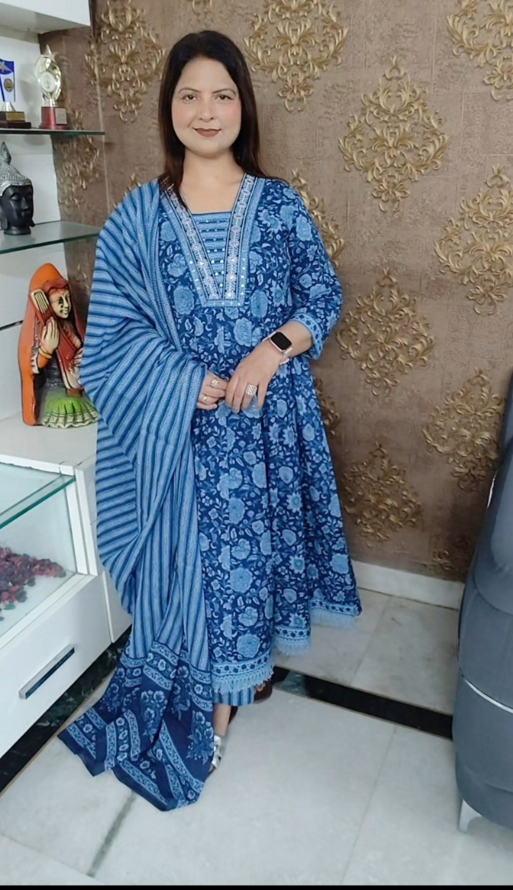 Pure Cotton Anarkali Three‑Piece Suit Set