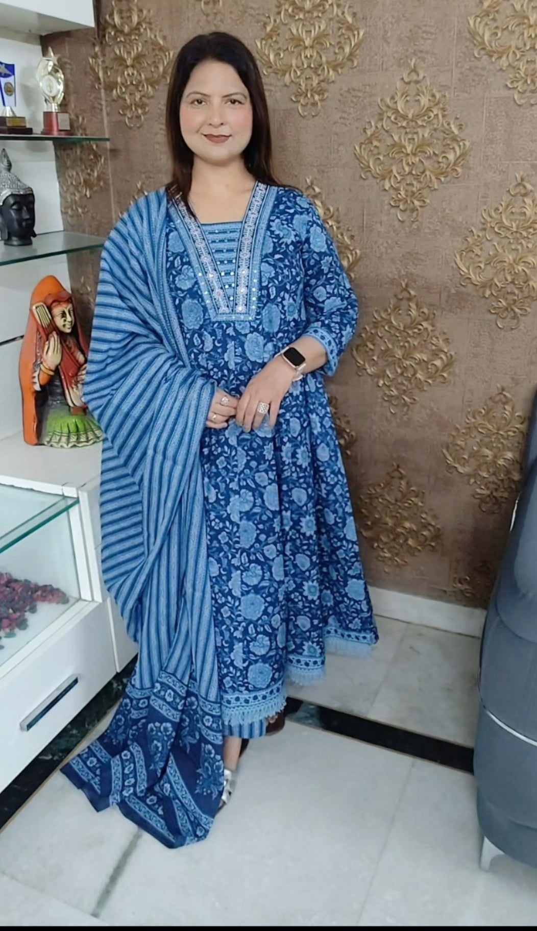 Pure Cotton Anarkali Three‑Piece Suit Set
