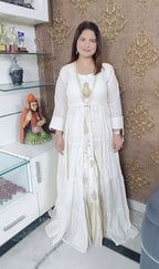 Stylish Pure Mul Cotton Co-ord Set with Handwork Crop Top & Layered Skirt