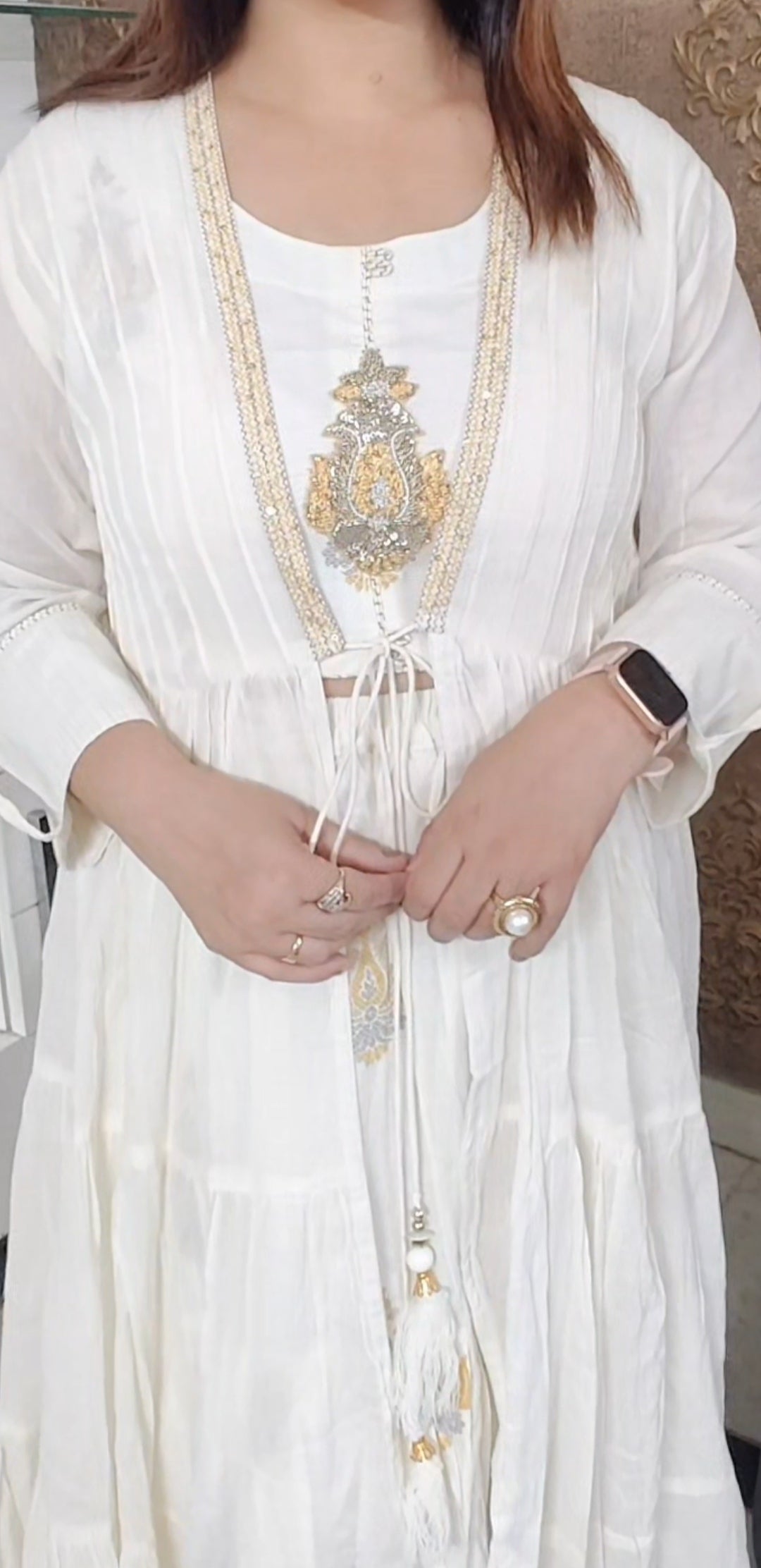 Stylish Pure Mul Cotton Co-ord Set with Handwork Crop Top & Layered Skirt