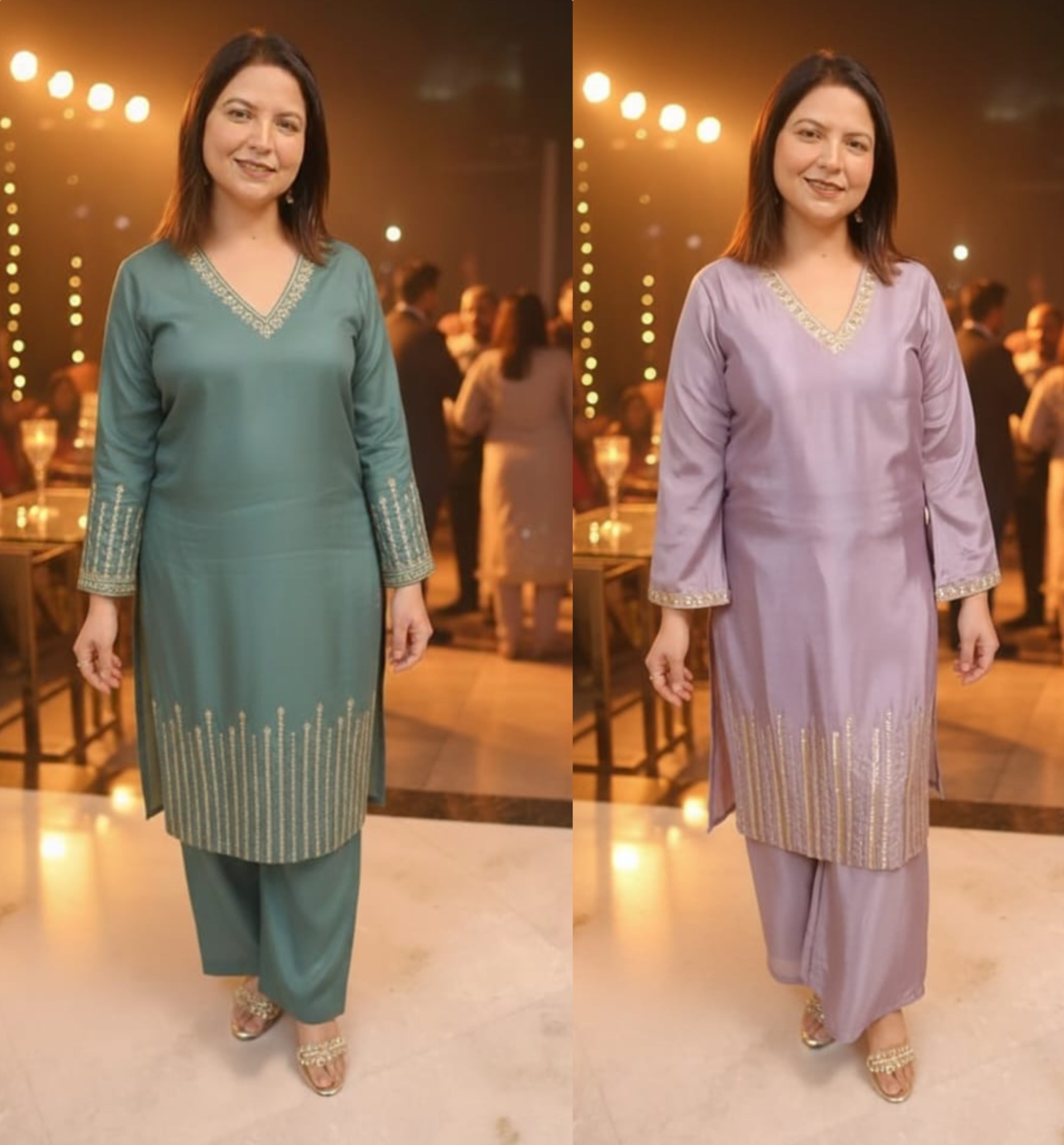 Elegant Chinon Co-ord Set with Handwork & Palazzo Pants