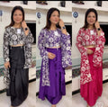 Designer Party Wear Drape Skirt Set with Embroidered Top & Elephant Sleeves