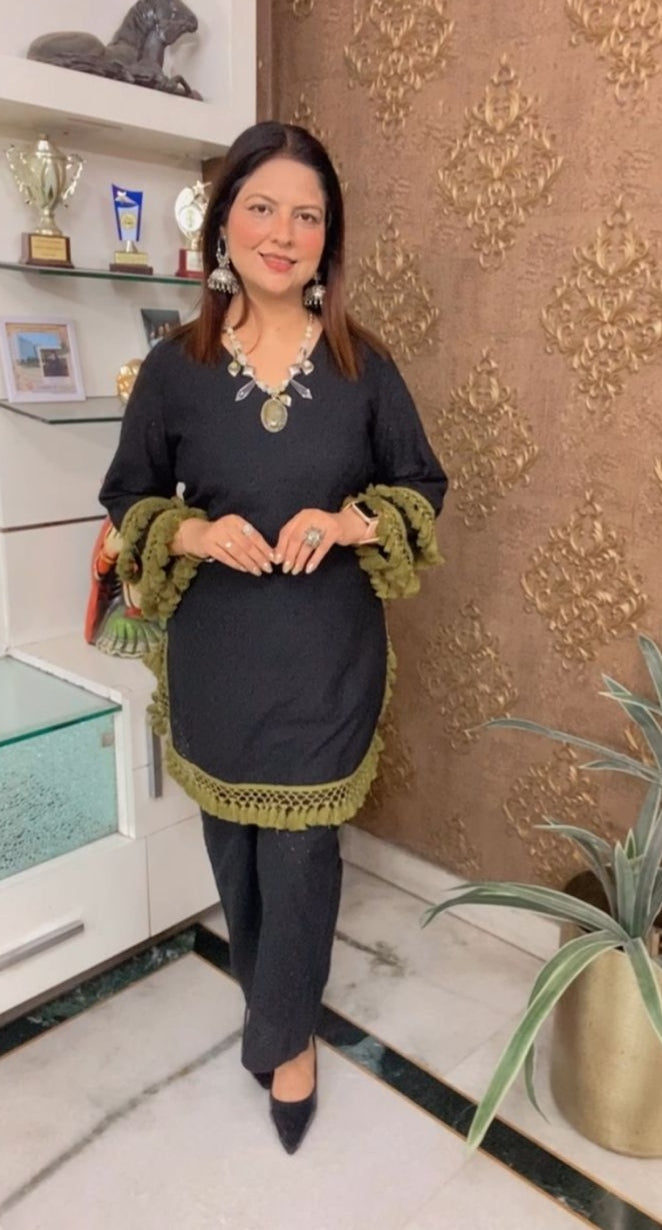 Elegant Pure Cotton Chikankari Co-ord Set with Tassel Detailing