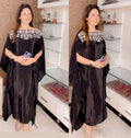Elegant Party Wear Pure Crepe Off-Shoulder Dress Set with Embroidery