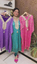 Elegant Party Wear Kaftaan Tulip Pant Set with Gota Mirror Work
