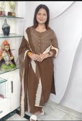 Brown Bandhani Print Cotton Suit Set with Dupatta