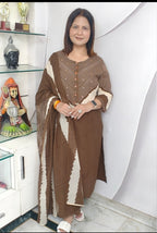 Brown Bandhani Print Cotton Suit Set with Dupatta