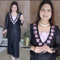 Black & Pink Zimmi Zhu Co-ord Set with Embellished Neckline & Palazzo