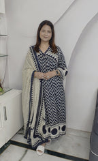 Elegant Blue Cotton Anarkali Suit Set with Matching Dupatta