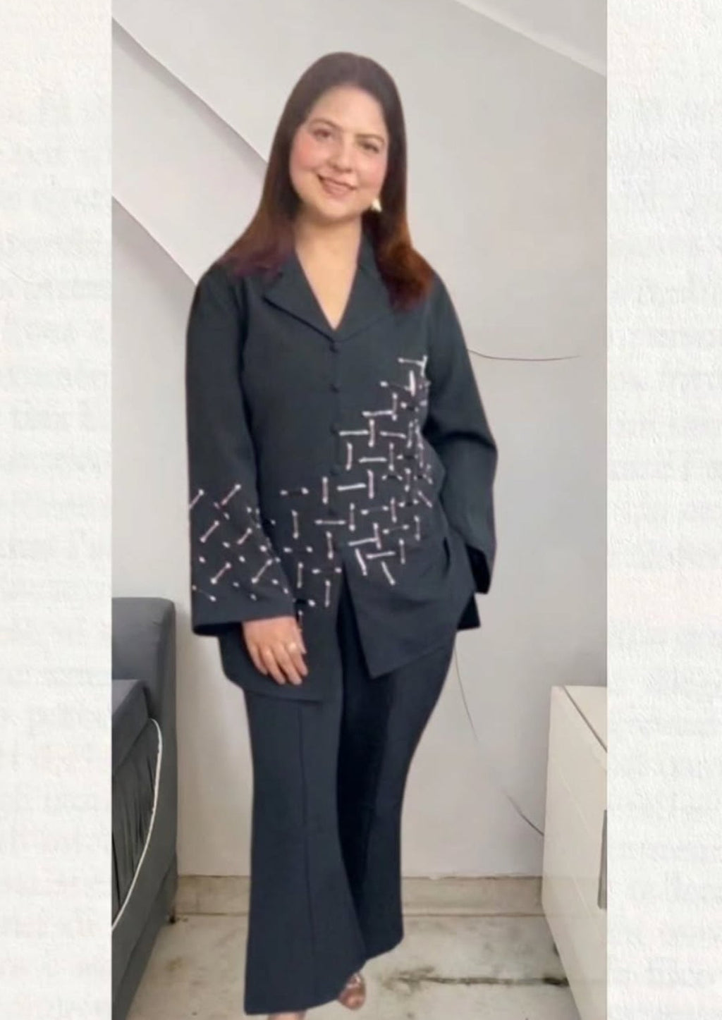Stylish Indo-Western Handworked Coat Set with Bell Bottom Pants